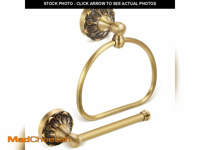 Lot 74-13953070 - Otoolling 2 Pieces Set Antique Brass Toilet Paper Holder Retro Brass Hand Towel Ring Tissue Roll Pap...