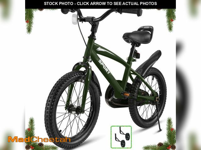 Lot 74-13053843 - Naipo 16 in Green Kid Bike Kickstand with Training Wheels Children Bikes Boys Girls - UNUSED
