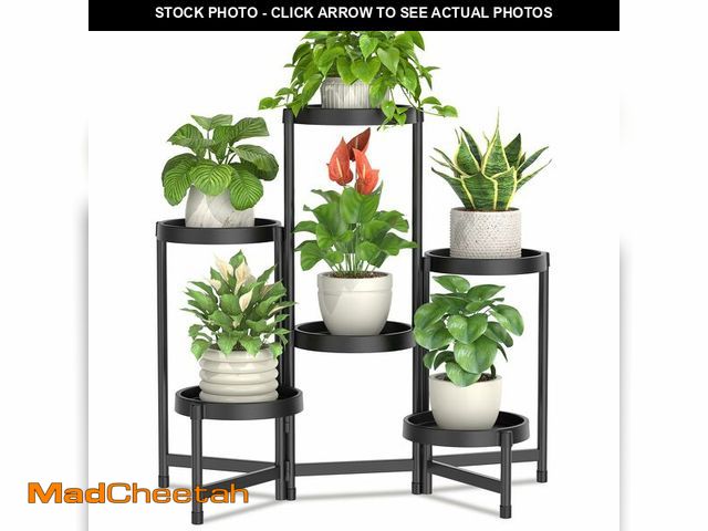 Lot 74-14210653 - LASZOLA 6 Tiered Plant Stand Indoor Outdoor with Plastic Tray, Corner Folding Tall Flower Display Ra...