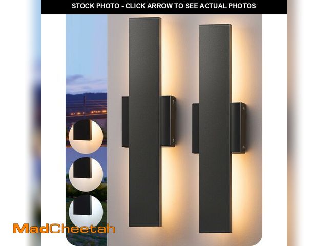 Lot 74-14208190 - EDISHINE 2 Pack LED Outdoor Wall Lights Dimmable, 3000K 4000K 5000K, 15.7" Modern Black Outdoor Wall...