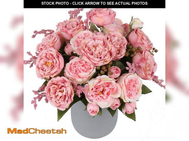 Lot 74-14206260 - Artificial Peonies Silk Flowers, Pink Faux Peony Bouquet 4 Bundles Florals Arrangements for Farmhous...