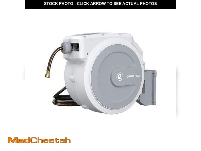 Lot 74-14115360 - Giraffe Tools Garden Retractable Hose Reel-5/8 in.-90 ft., Wall Mounted, Light Grey - UNUSED