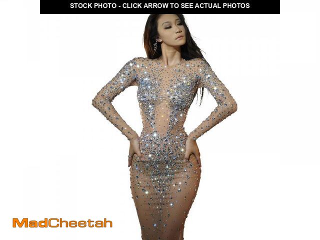 Lot 74-12222783 - Yoyomomozi Sexy Long Sleeves Prom Dress Sparkly Party Gown Rhinestone Crystal Birthday Formal Wear P...
