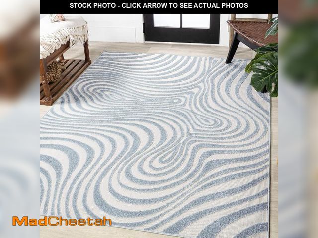 Lot 74-12366091 - JONATHAN Y Maribo High-Low Abstract Striped Indoor/Outdoor Area Rug 4x6, Light Blue/Ivory, Contempor...