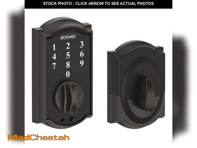 Lot 74-12517512 - Schlage Camelot Aged Bronze Electronic Touch Keyless Touchscreen Deadbolt with Thumbturn BE375 V CAM...