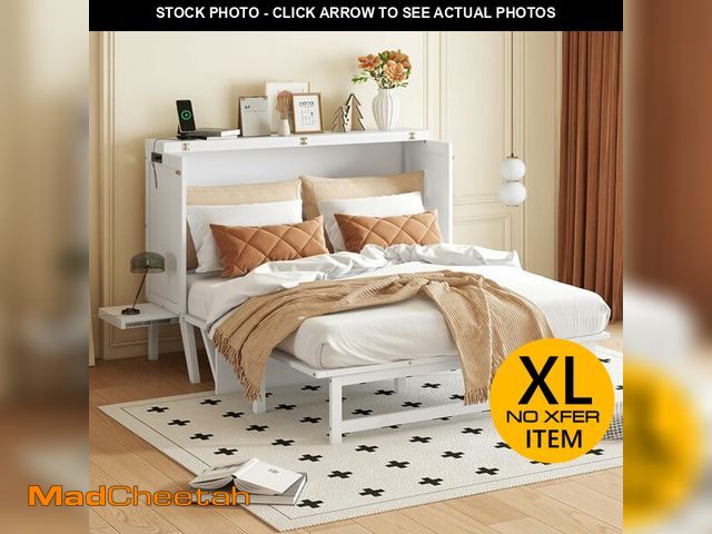 Lot 74-12899363 - (SOME DAMAGE ON ONE SIDE ) PVWIIK Queen Murphy Bed with Desk and Removable Shelves on Each Side, Mur...