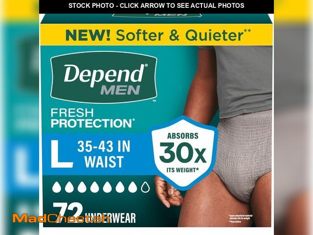 Lot 74-13926944 - Depend Fresh Protection Adult Diapers, Incontinence Underwear for Men, Disposable, Maximum, Large, G...