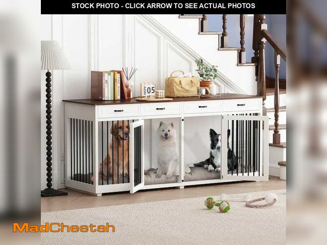 Lot 74-12939834 - FUFU&amp;GAGA 86.6 in. Large Dog Crate Furniture Wooden Dog Crate Kennel with 4 Drawers and Divider ...