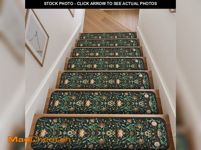 Lot 74-14051285 - OJIA Floral Stair Treads Non-Slip Stair Runner for Wooden Steps Indoor 15PCS 30"x8" Carpet Stair Tre...