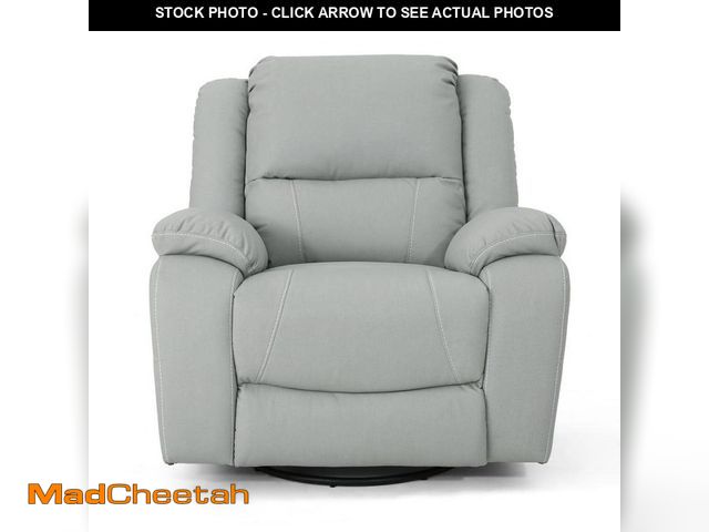 Lot 74-12663763 - Noble House Malic Light Gray Faux Leather Swivel Glider Recliner with Tufted Cushions - UNUSED