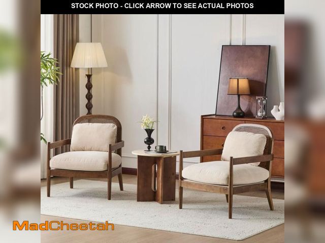 Lot 74-12446243 - CHRISTOPHER KNIGHT HOME Susan Indoor Light Brown Solid Wood Accent Chair with Rattan Back Beige Stri...