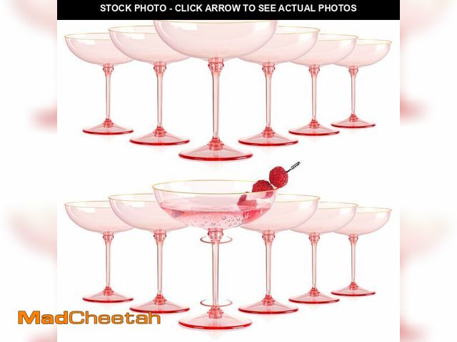 Lot 74-13961353 - HKSZEH 12 PCS Plastic Coupe Glasses 9 oz Pink Detachable Gold Rim Martini Glass Espresso Champagne C...