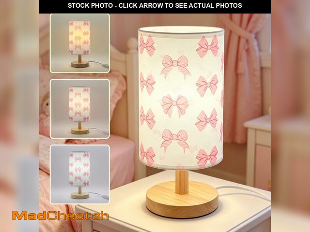 Lot 74-14212444 - Pink Bow Kids Lamp-Night Light for Girls Bedrooms Bedside,3-Color Mode LED Desk Lamp with Linen Fabr...