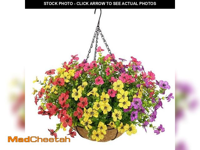 Lot 74-12438577 - Lesrant Artificial Flowers in Basket,Artificial Hanging Baskets with Flowers for Outdoor Indoor Cour...