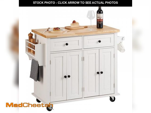 Lot 74-12166105 - VEVOR Kitchen Island Cart with Solid Wood Top, 35.4" Width Mobile Carts with Storage Cabinet, Rollin...