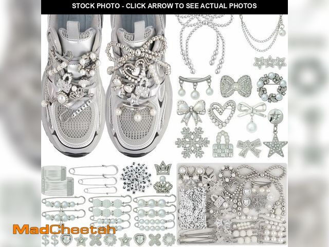 Lot 74-13713967 - DoDoBeads 332 Pcs Junk Socks Charms Kit, Silver Shoe Charms for Sneakers, Pearl and Rhinestone Sock ...