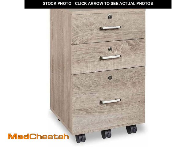 Lot 74-12779011 - Ktaxon 3-Drawer Rolling Wood File Cabinet with Lock, Portable Vertical Mobile Wooden Storage, Busine...