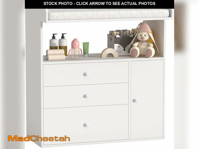 Lot 74-12569012 - Baby Changing Table Dresser with Wide Tabletop, 3 Drawers &amp; Open Storage Space, Baby Dresser wit...