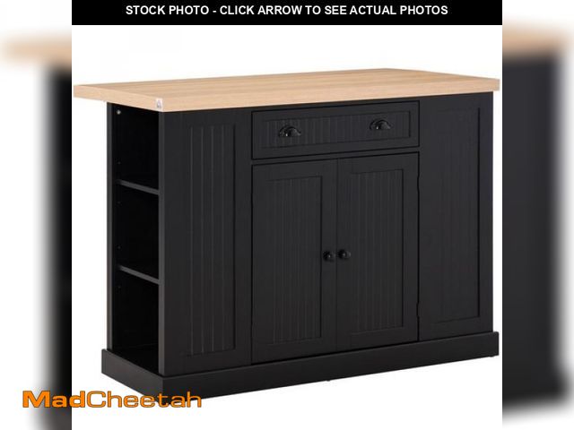 Lot 74-12205005 - 47" Drop Leaf Kitchen Island with Storage Drawers Stationary Breakfast Bar Table Color (Black) - UNU...