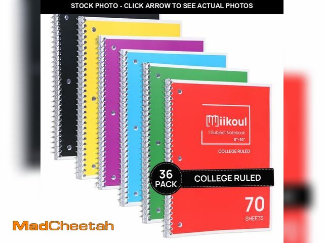 Lot 74-13069013 - miikoul 1-Subject Notebook Bulk,36 Pack Spiral Notebook,College Ruled,8 x 10 Inch, 70 Sheets,3-Hole ...