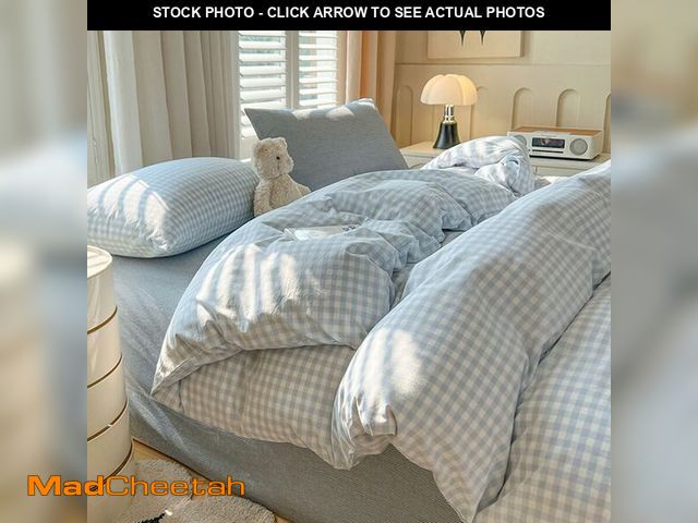 Lot 74-13572552 - Nayoroom Gingham Duvet Cover Queen Size Blue White Plaid Checkered Comforter Cover Grid Farmhouse Be...