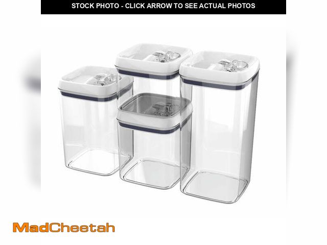 Lot 74-12688574 - Better Homes &amp; Gardens Canister Pack of 4, Flip-Tite Square Food Storage Container Set - USED