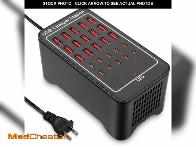 Lot 74-12979220 - USB~C Charger Block, 125W(25A) 25 Port (15 USB A &amp; 10 USB~C Port) Multiple Charging Station, Des...