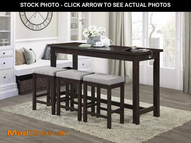 Lot 74-12406629 - Lexicon Oreille Bar Table with Stools Set, Modern Console Table with Stools - 4-Piece Set with 2 USB...