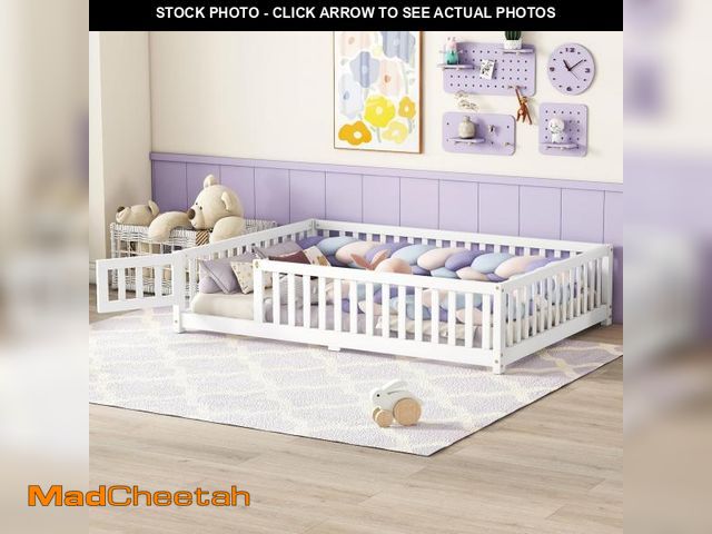 Lot 74-12163873 - Zyerch Full Size Bed Floor Bed, Sturdy Wood Montessori Bed Frame for Children, High Fence &amp; Smal...