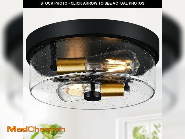 Lot 74-14475725 - Flush Mount Ceiling Light Fixtures, 2-Light Black and Gold Ceiling Mount for Farmhouse with Seeded G...
