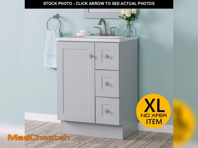 Lot 74-14312465 - Glacier Bay Bannister 25 in. Single Sink Pearl Gray Freestanding Bath Vanity with Colorpoint White C...