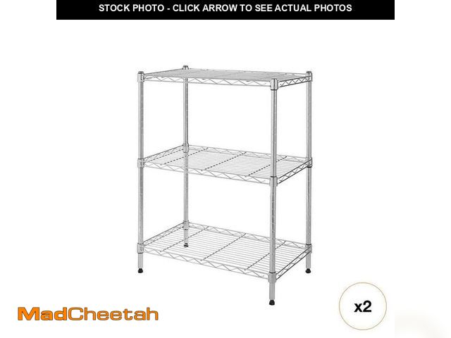 Lot 74-14076039 - *MISSING ONE* HDX 3-Tier Steel Wire Shelving Unit in Chrome (24 in. W x 30 in. H x 14 in. D), 2-Pack...