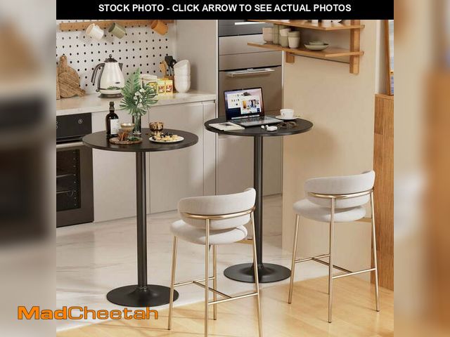 Lot 74-12788833 - Homall 2-Pieces Bistro Pub Table Round Bar Height Cocktail Table Metal Base MDF Top Obsidian Table w...
