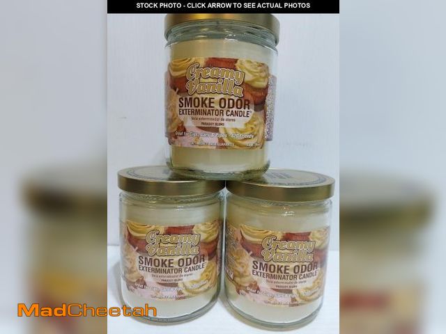 Lot 74-12442416 - Smoke Odor Exterminator 13 oz Jar Candles Creamy Vanilla, (3) - UNUSED