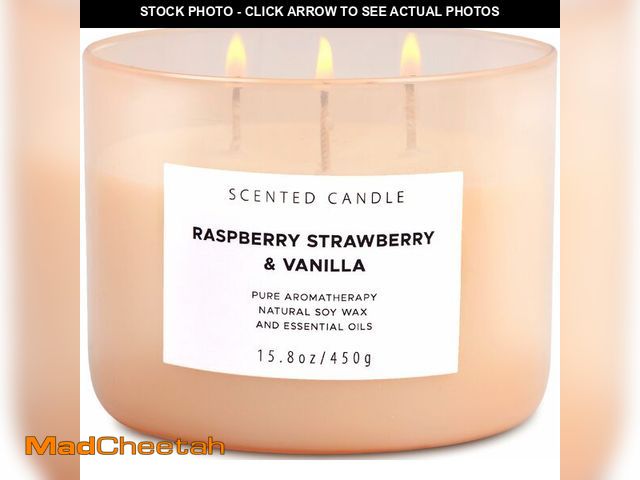 Lot 74-13547625 - Raspberry Strawberry Vanilla 3-Wick Scented Soy Candle 15.8 oz | Large Sweet Berry Vanilla Scented C...