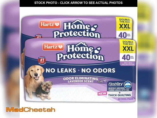 Lot 74-13794030 - Hartz Home Protection Super Absorbent Odor Eliminating Lavender Scented No Leaks Dog Pads, XXL 80 Co...