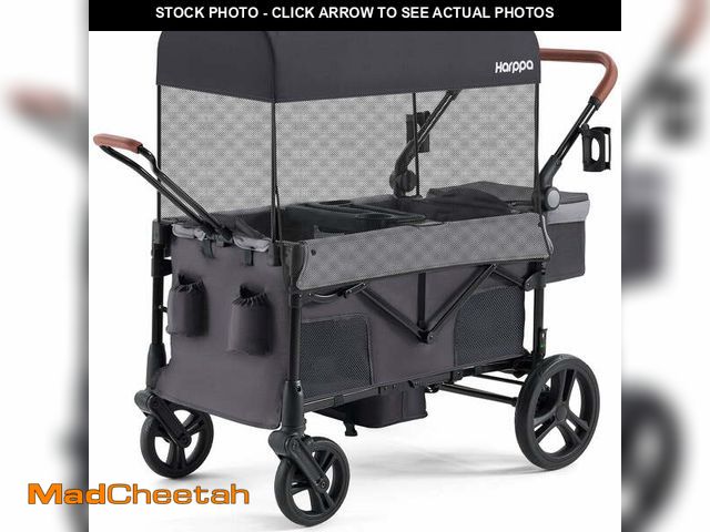 Lot 74-14070092 - HARPPA Foldable Wagon Stroller for 2 Toddlers with Pull &amp; Push Handle, Canopy, 32.9lbs, Gray - U...