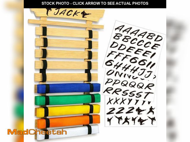 Lot 74-13631873 - Winartton 10 Belts Bamboo Karate Belt Display Rack Hold, Taekwondo Belt Display with Stickers, Marti...
