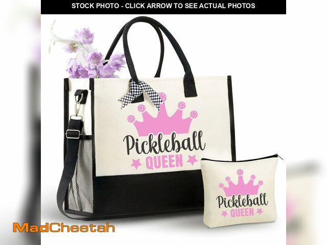 Lot 74-13570522 - InnoBeta Pickleball Gifts for Women Canvas Tote Stuff Bag with Top Zipper, Shoulder Strap for Pickle...