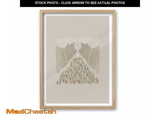 Lot 74-12713109 - iHery Natural OAK Wood Moses Parting The Red Sea Framed Wall Art, 12x16 in Modern Christian Bible Ve...