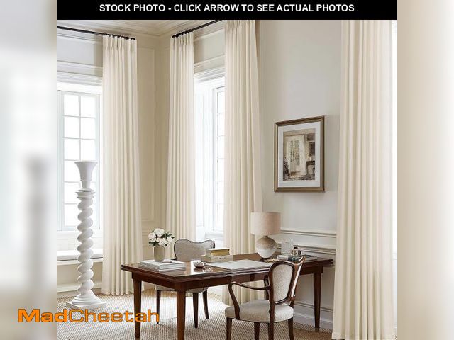 Lot 74-11909039 - Pinch Pleated 105 Inch Linen Curtains with Hooks Rings Back Tab for Living Dining Room Farmhouse Lig...