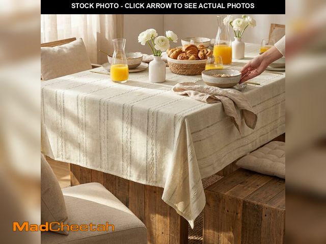 Lot 74-14060422 - Horaldaily Beige Cotton Blend Tablecloth 60Ãâ104 Inch Rectangular, Farmhouse Style, Wrinkle Resis...
