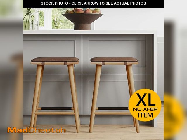 Lot 74-13011327 - Nathan James Barker Classic Counter Height Wood Barstool with Leather Removable Cushion, Backless Is...