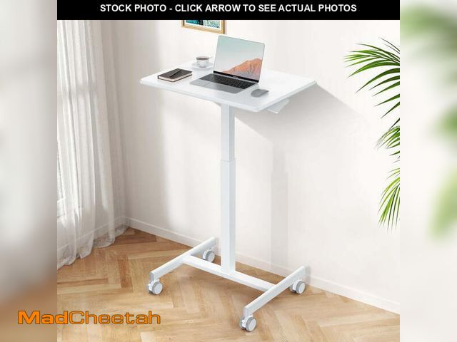 Lot 74-13776144 - EDX Mobile Portable Standing Desk, Rolling Small Laptop Desk with Adjustable Height &amp; Lockable W...
