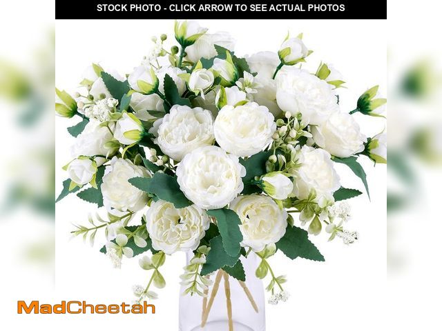 Lot 74-14208689 - Floweroyal 4 Bunches Peony Artificial Flowers White Flowers Silk Peonies Bouquets for Wedding Party ...