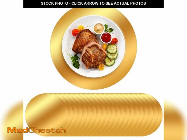 Lot 74-14204928 - 100PCS Gold Paper Placemats for Dinner Plates, 13 Inch Round Disposable Chargers, Shiny Holiday Plac...