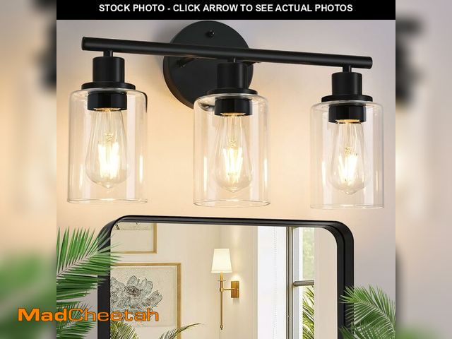 Lot 74-13550745 - Zarbitta 3-Light Bathroom Light Fixtures, 17.23" Black Modern Vanity Lights with Clear Glass Shade, ...