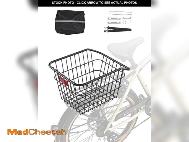Lot 74-12510613 - VEVOR Rear Bike Basket, Metal Wire Bicycle Basket with Reflective Tail Light &amp; Waterproof Cover,...