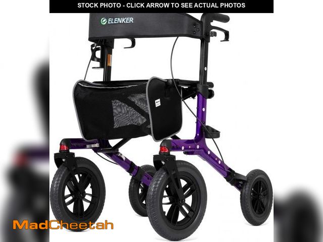 Lot 74-12288370 - ELENKER All-Terrain Rollator Walker with Non-Pneumatic Tire 12" Front Rubber Wheels, Compact Folding...