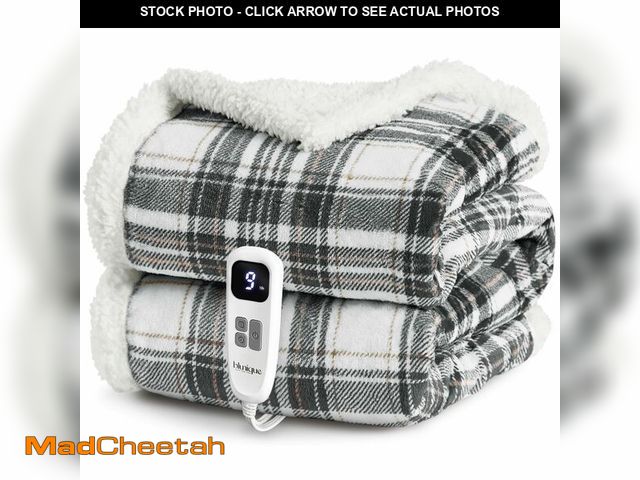 Lot 74-12970116 - blunique Heated Blanket Electric Throw-50''x60''Ultra Soft Cozy Plaid Flannel Fast Heating Electric ...
